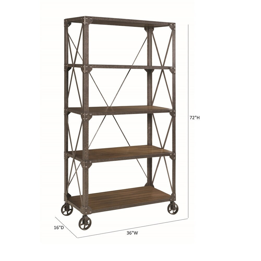Carbon Loft Wilson Tobacco and Weathered Gunmetal 4-tier Bookcase - 36" x 16" x 72"