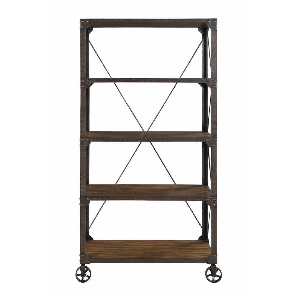 Carbon Loft Wilson Tobacco and Weathered Gunmetal 4-tier Bookcase - 36" x 16" x 72"