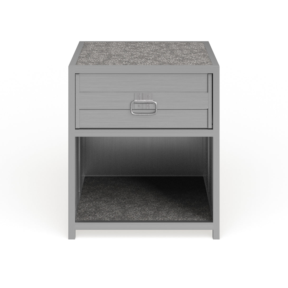Woolf Industrial Silver Metal 1-Drawer Nightstand with USB Ports by Carbon Loft
