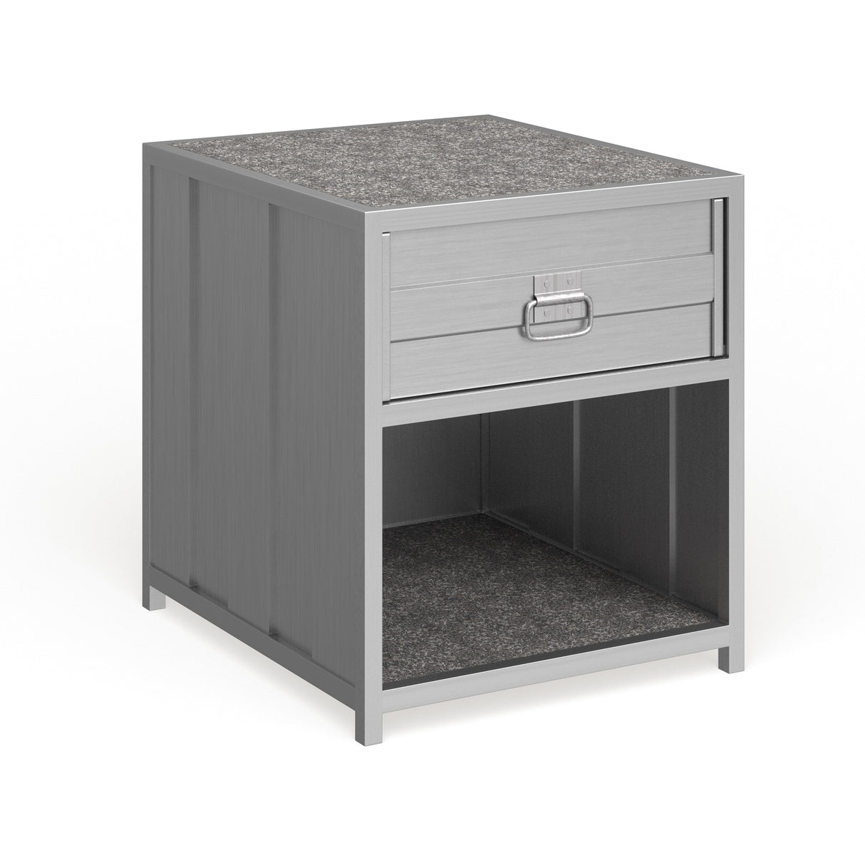 Woolf Industrial Silver Metal 1-Drawer Nightstand with USB Ports by Carbon Loft