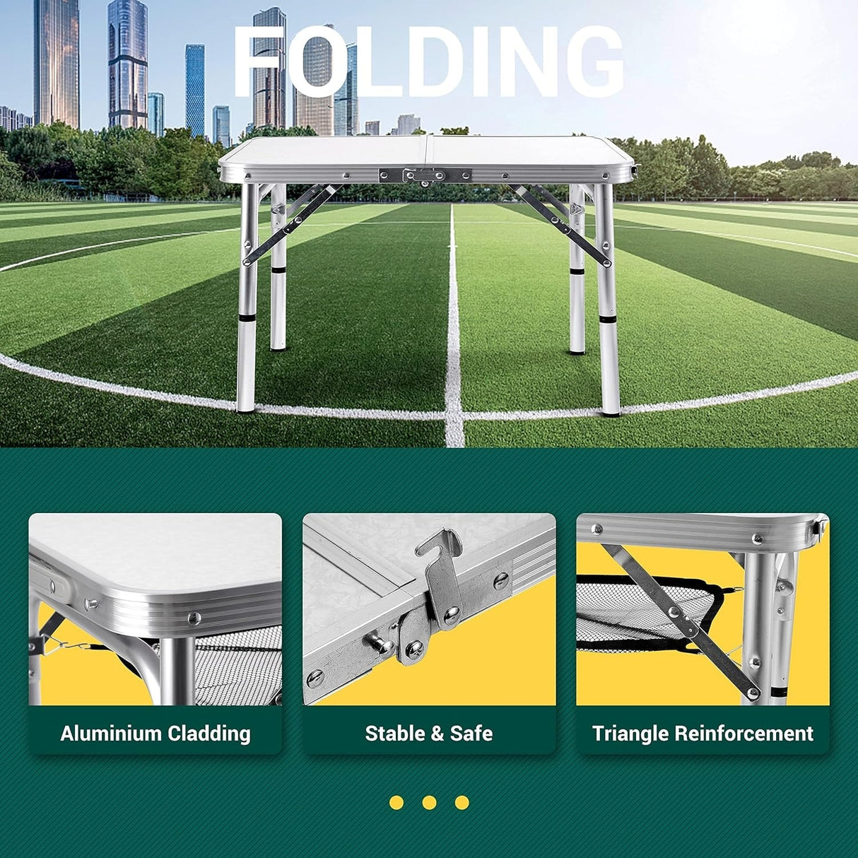 Card Table, Small Table, Folding Table, Adjustable 3-Level Heights Folding Camping Table with Mesh Holders