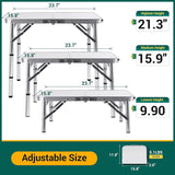 Card Table, Small Table, Folding Table, Adjustable 3-Level Heights Folding Camping Table with Mesh Holders