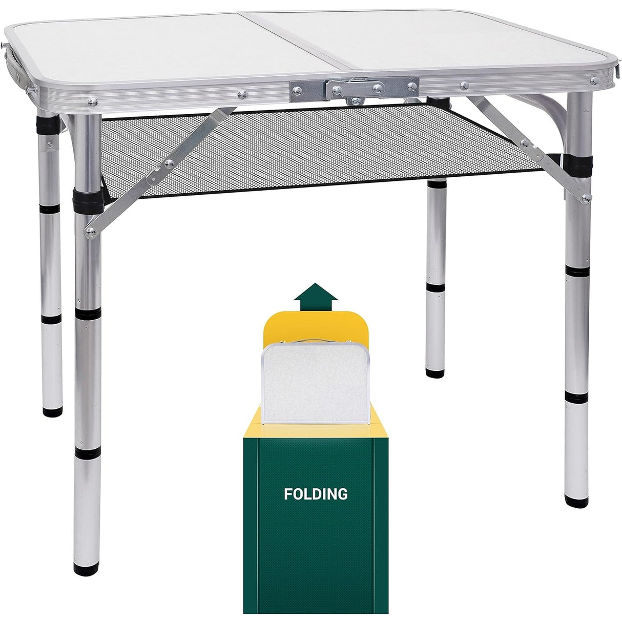 Card Table, Small Table, Folding Table, Adjustable 3-Level Heights Folding Camping Table with Mesh Holders