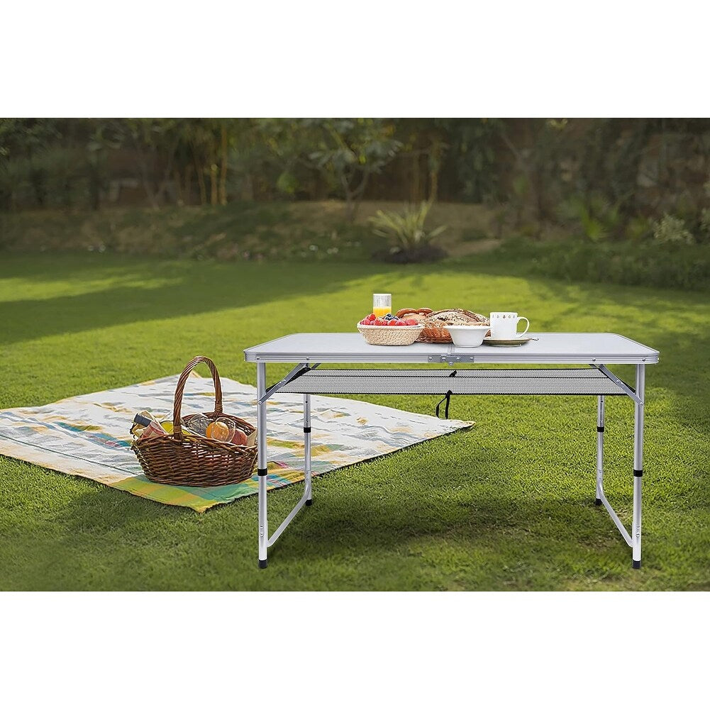 Card Table, Small Table, Folding Table, Adjustable 3-Level Heights Folding Camping Table with Mesh Holders