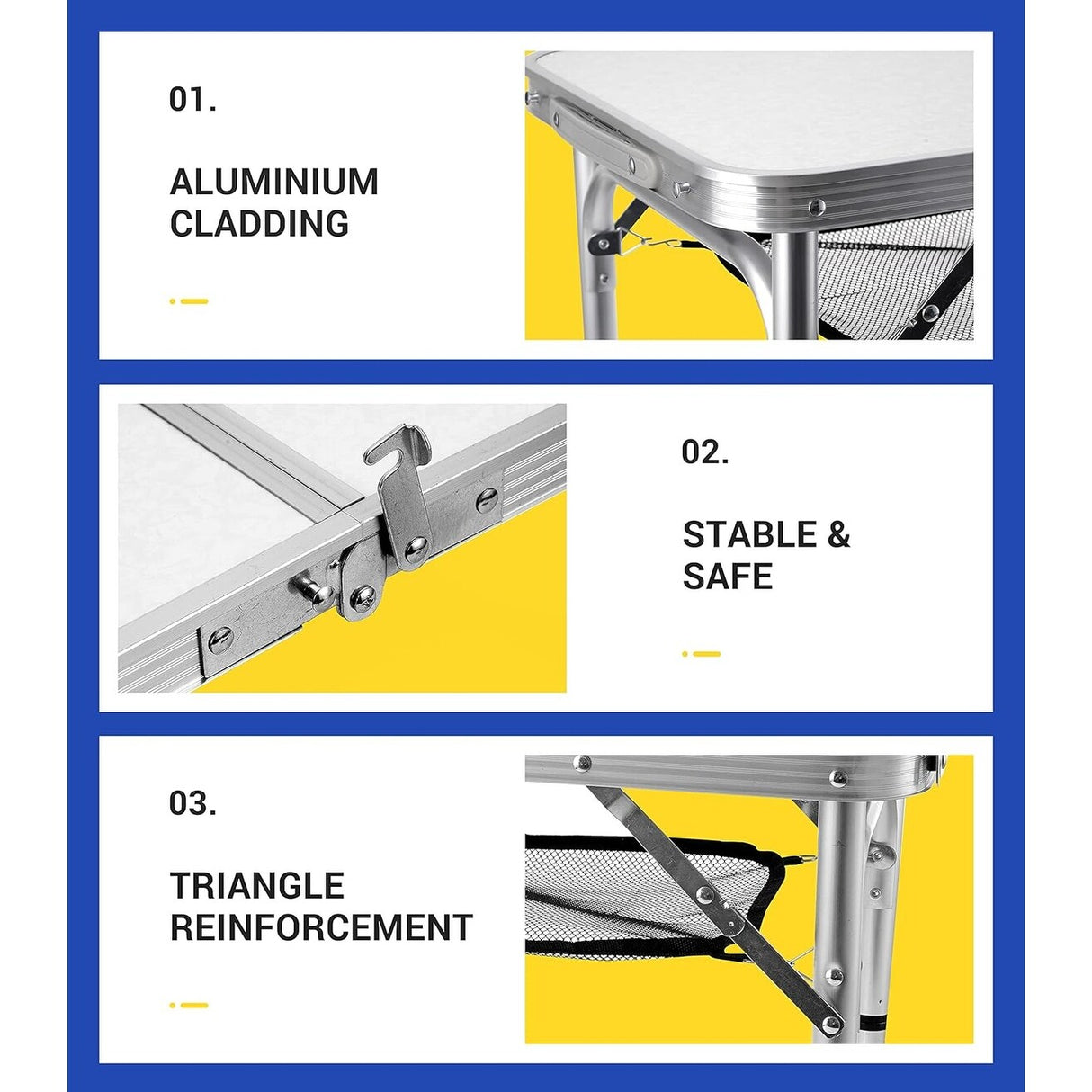 Card Table, Small Table, Folding Table, Adjustable 3-Level Heights Folding Camping Table with Mesh Holders