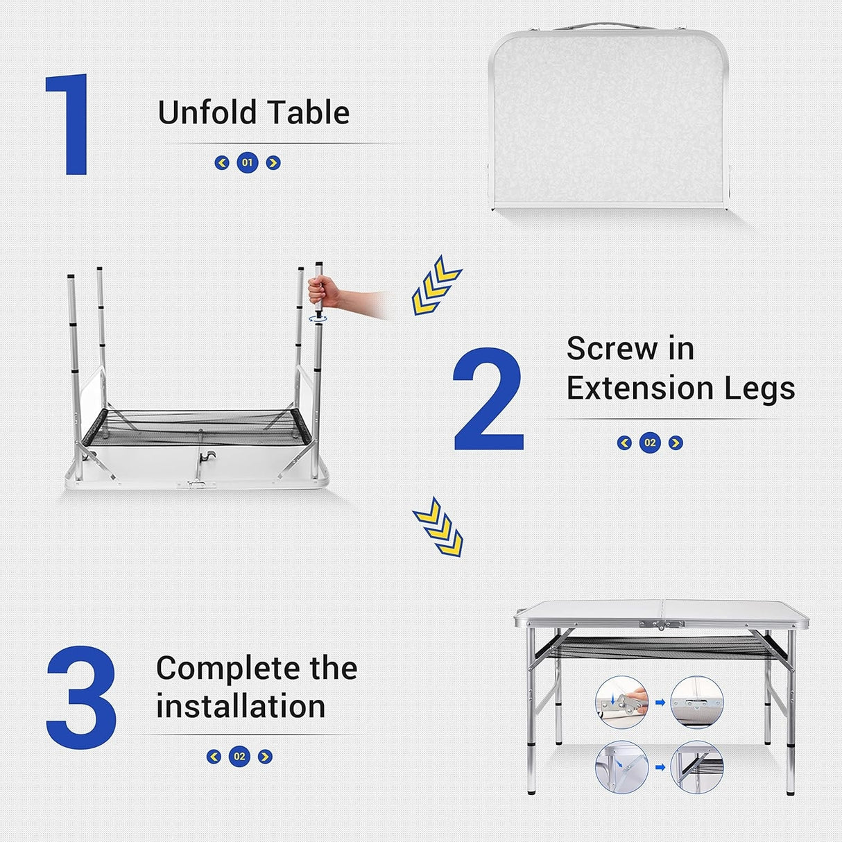 Card Table, Small Table, Folding Table, Adjustable 3-Level Heights Folding Camping Table with Mesh Holders