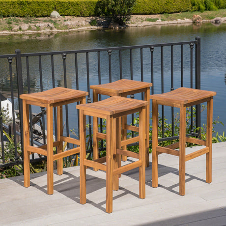 Caribbean Acacia Wood Outdoor Bar Stool (Set of 4) by Christopher Knight Home