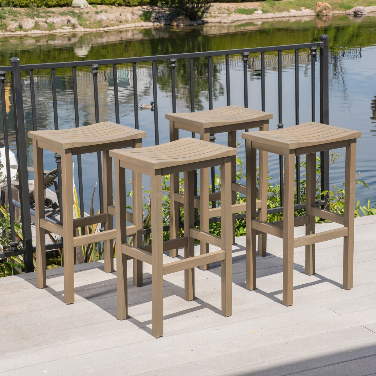 Caribbean Acacia Wood Outdoor Bar Stool (Set of 4) by Christopher Knight Home