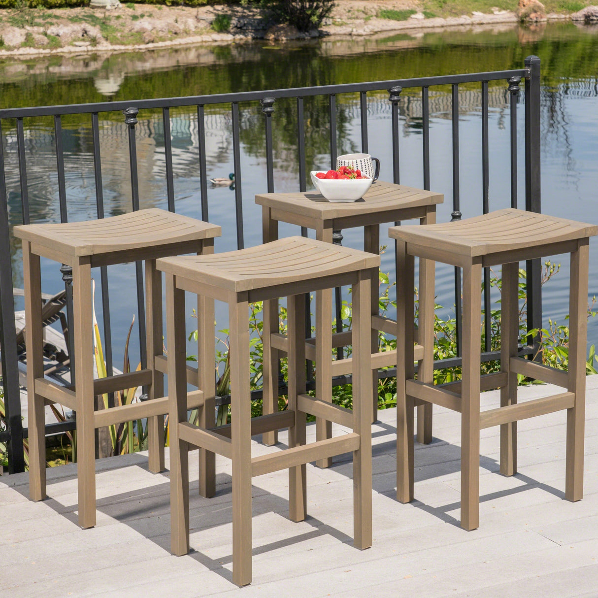 Caribbean Acacia Wood Outdoor Bar Stool (Set of 4) by Christopher Knight Home