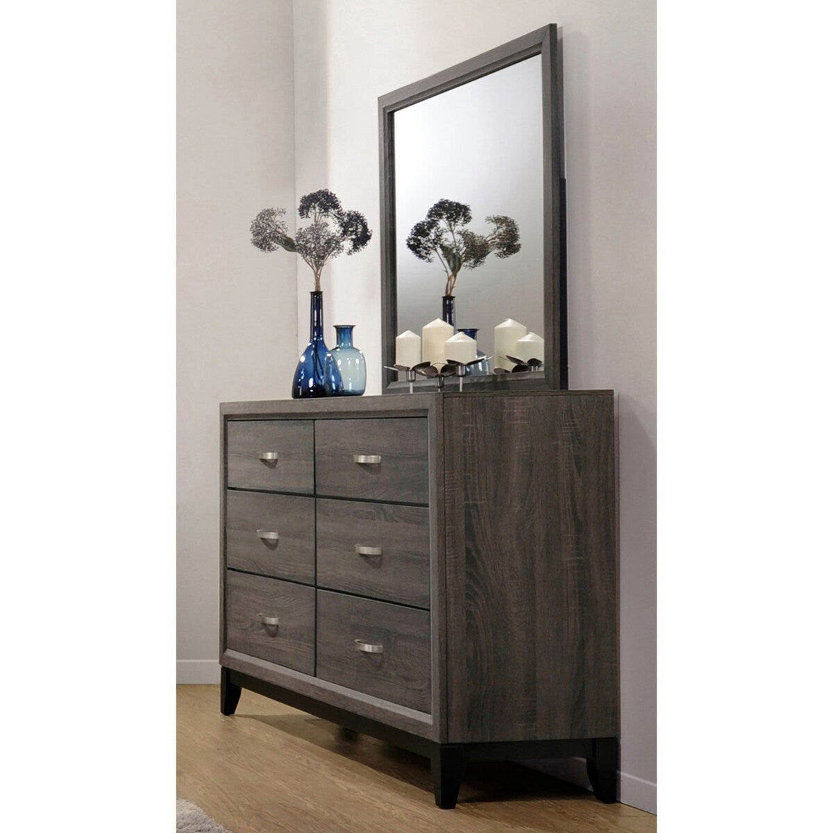 Carina Grey Oak and Black 5-piece Eastern King Panel Bedroom Set