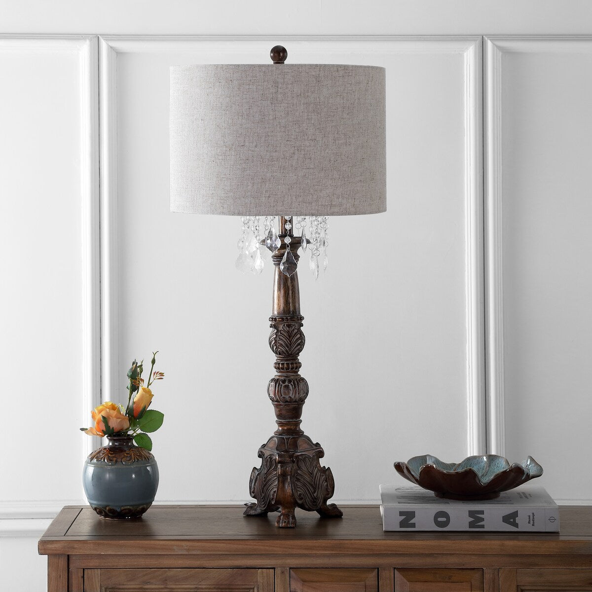Carlisle 33.5" Resin/Acrylic LED Table Lamp, Antique Brown by JONATHAN Y