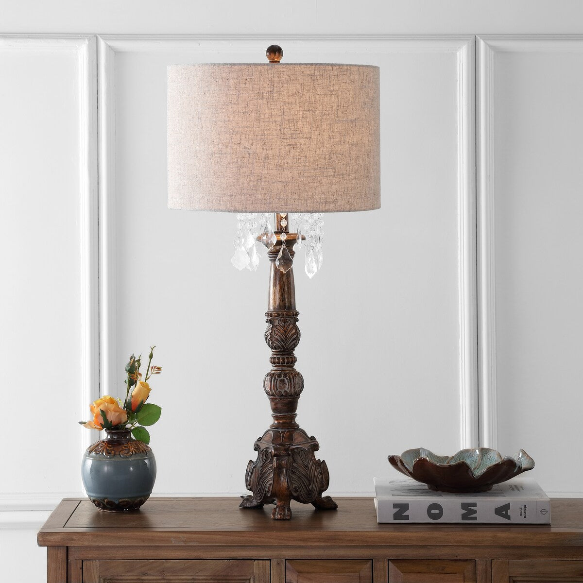 Carlisle 33.5" Resin/Acrylic LED Table Lamp, Antique Brown by JONATHAN Y