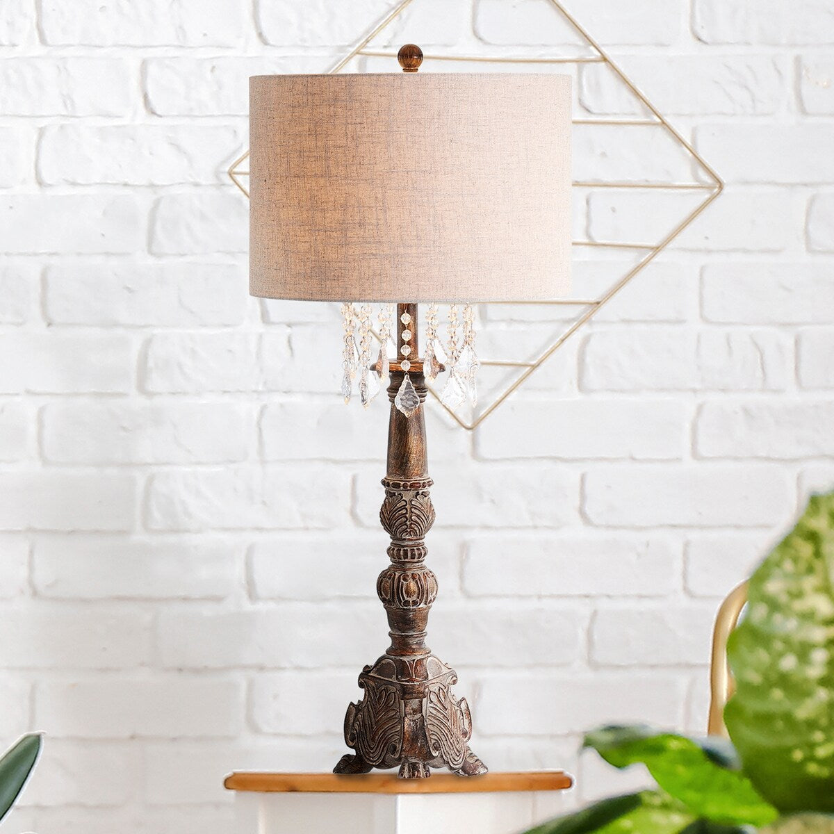 Carlisle 33.5" Resin/Acrylic LED Table Lamp, Antique Brown by JONATHAN Y