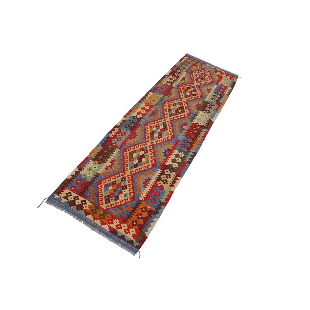 Carmelit Red/Ivory Hand-Woven Kilim Wool Runner - 2'10 x 9'11 - 2'10" x 9'11"