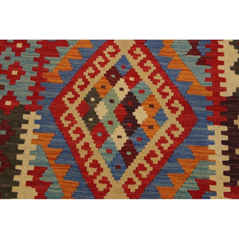Carmelit Red/Ivory Hand-Woven Kilim Wool Runner - 2'10 x 9'11 - 2'10" x 9'11"