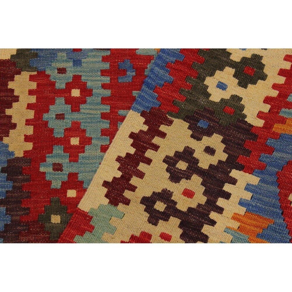 Carmelit Red/Ivory Hand-Woven Kilim Wool Runner - 2'10 x 9'11 - 2'10" x 9'11"