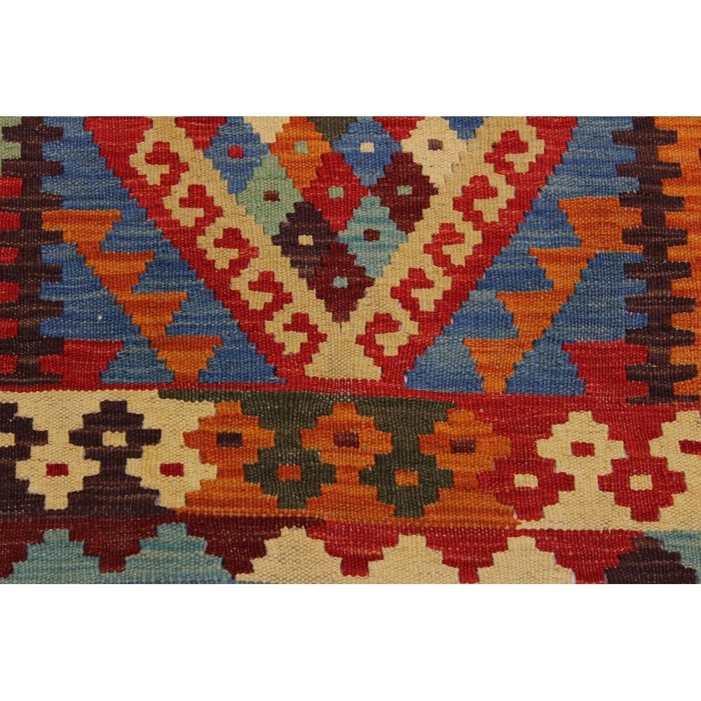 Carmelit Red/Ivory Hand-Woven Kilim Wool Runner - 2'10 x 9'11 - 2'10" x 9'11"