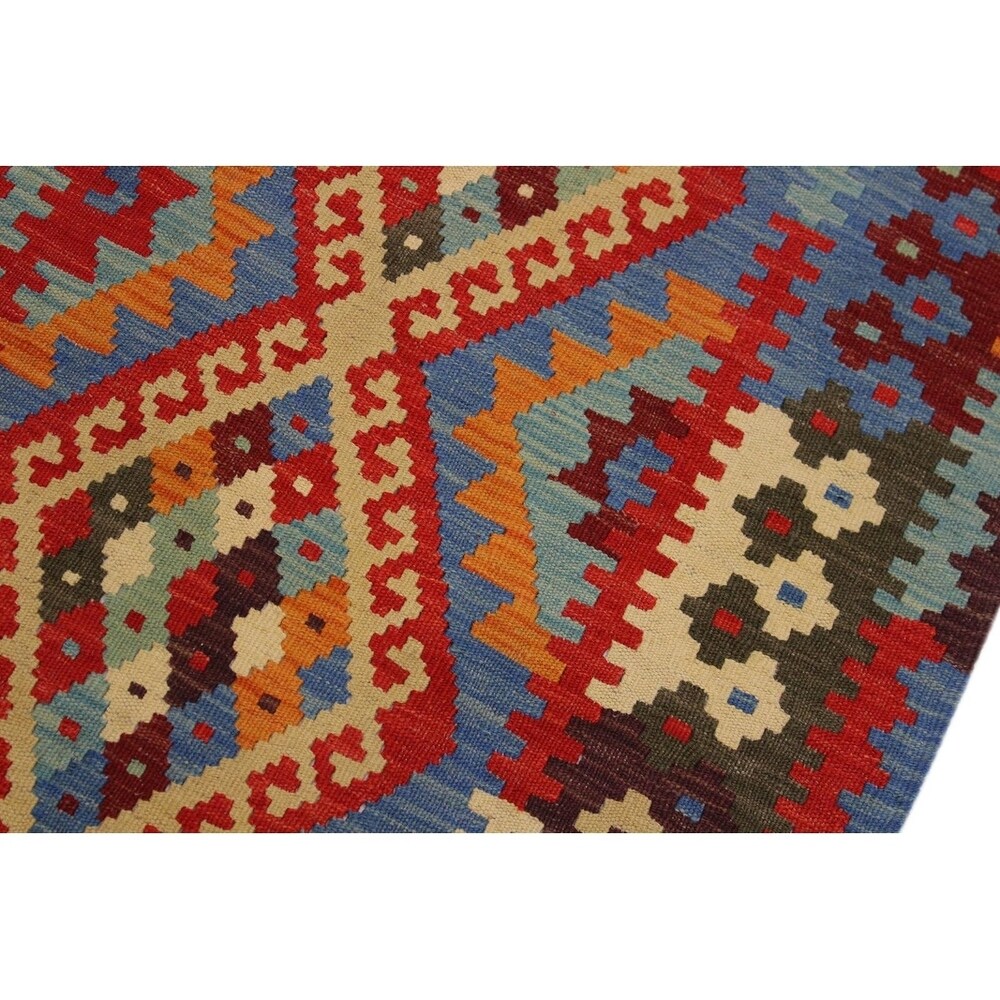 Carmelit Red/Ivory Hand-Woven Kilim Wool Runner - 2'10 x 9'11 - 2'10" x 9'11"
