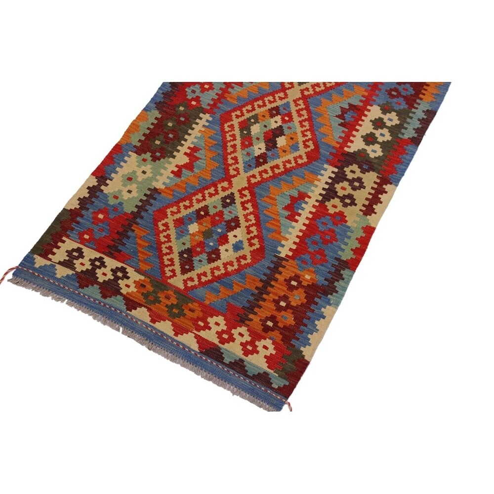 Carmelit Red/Ivory Hand-Woven Kilim Wool Runner - 2'10 x 9'11 - 2'10" x 9'11"