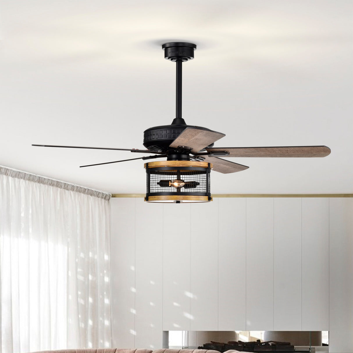 Carmella 25 Inch Industrial Style Lighted Ceiling Fan Cage with Remote