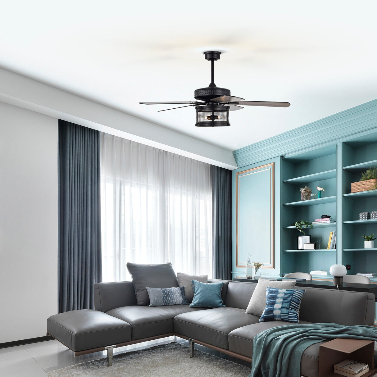 Carmella 25 Inch Industrial Style Lighted Ceiling Fan Cage with Remote