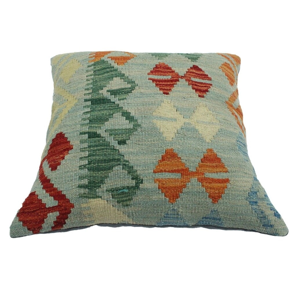 Carnahan Blue/Rust Hand-Woven Kilim Throw Pillow -18"x18"