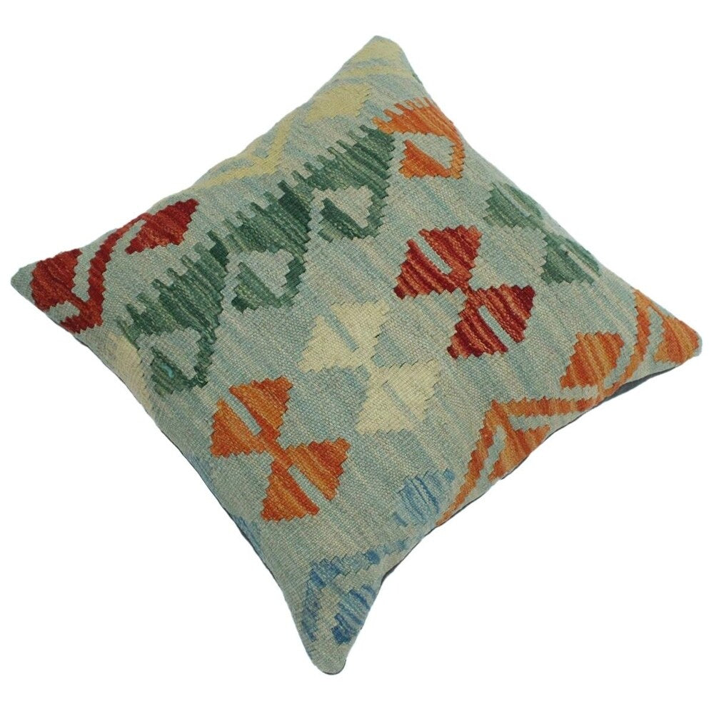 Carnahan Blue/Rust Hand-Woven Kilim Throw Pillow -18"x18"