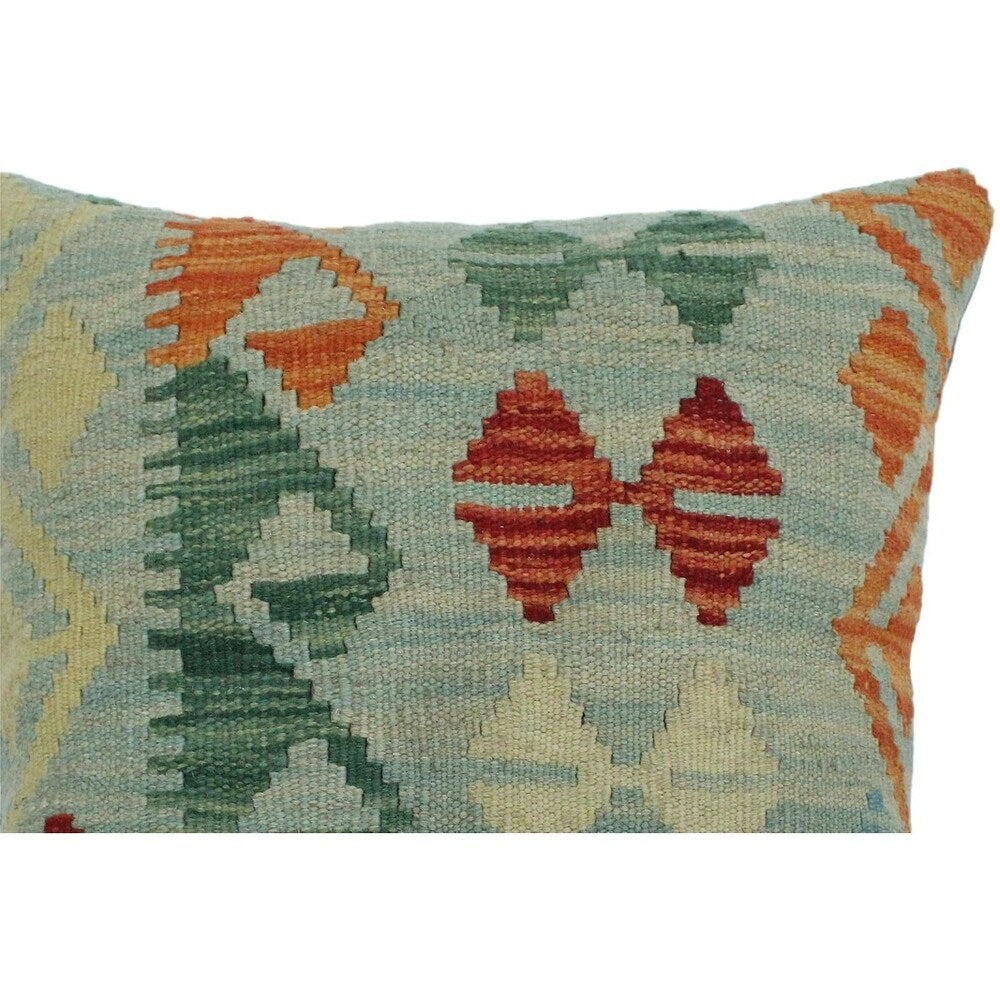 Carnahan Blue/Rust Hand-Woven Kilim Throw Pillow -18"x18"