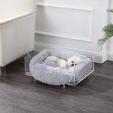 Carole 24" x 18" Small/Medium Modern Lucite Calming Fluffy Pet Bed with Washable Cushion, Light Gray/Clear