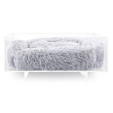Carole 24" x 18" Small/Medium Modern Lucite Calming Fluffy Pet Bed with Washable Cushion, Light Gray/Clear