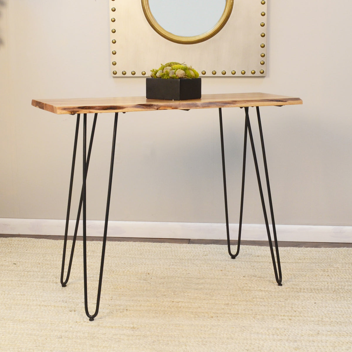 Carolina Living Seti Live Edge Console Table - Natural Top - Black Bas