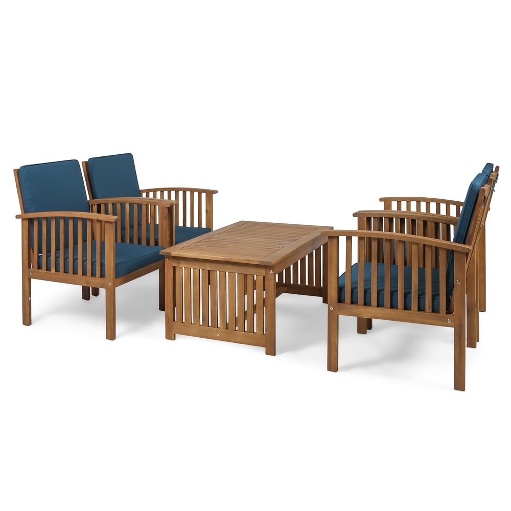Carolina Outdoor 4-Seater Acacia Wood Club Chairs with Coffee Table by Christopher Knight Home