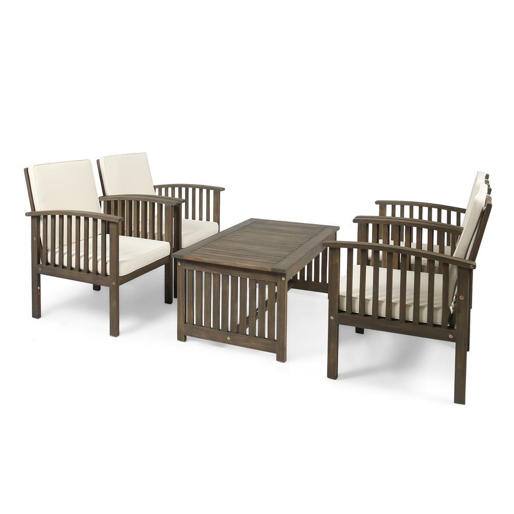 Carolina Outdoor 4-Seater Acacia Wood Club Chairs with Coffee Table by Christopher Knight Home