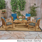 Carolina Outdoor 4-Seater Acacia Wood Club Chairs with Coffee Table by Christopher Knight Home