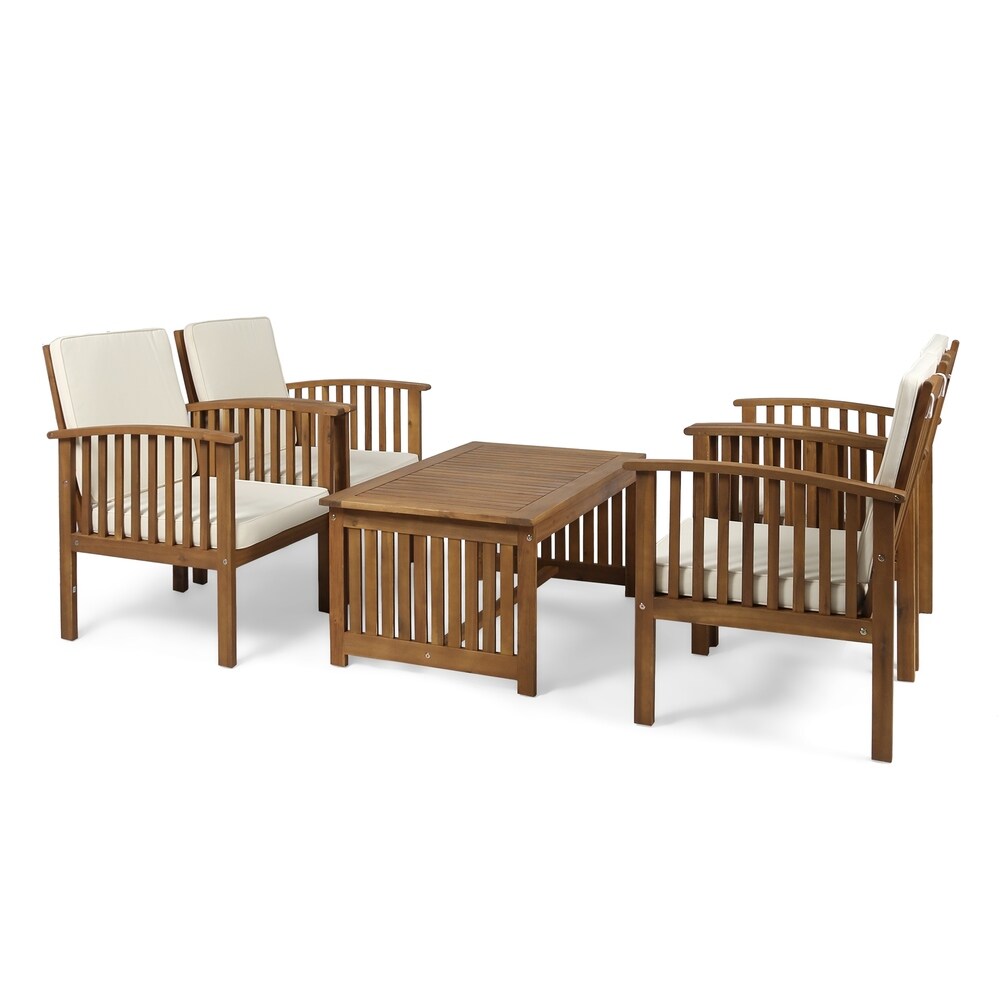 Carolina Outdoor 4-Seater Acacia Wood Club Chairs with Coffee Table by Christopher Knight Home