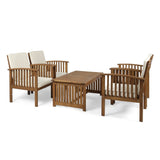 Carolina Outdoor 4-Seater Acacia Wood Club Chairs with Coffee Table by Christopher Knight Home
