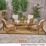 Carolina Outdoor 4-Seater Acacia Wood Club Chairs with Coffee Table by Christopher Knight Home
