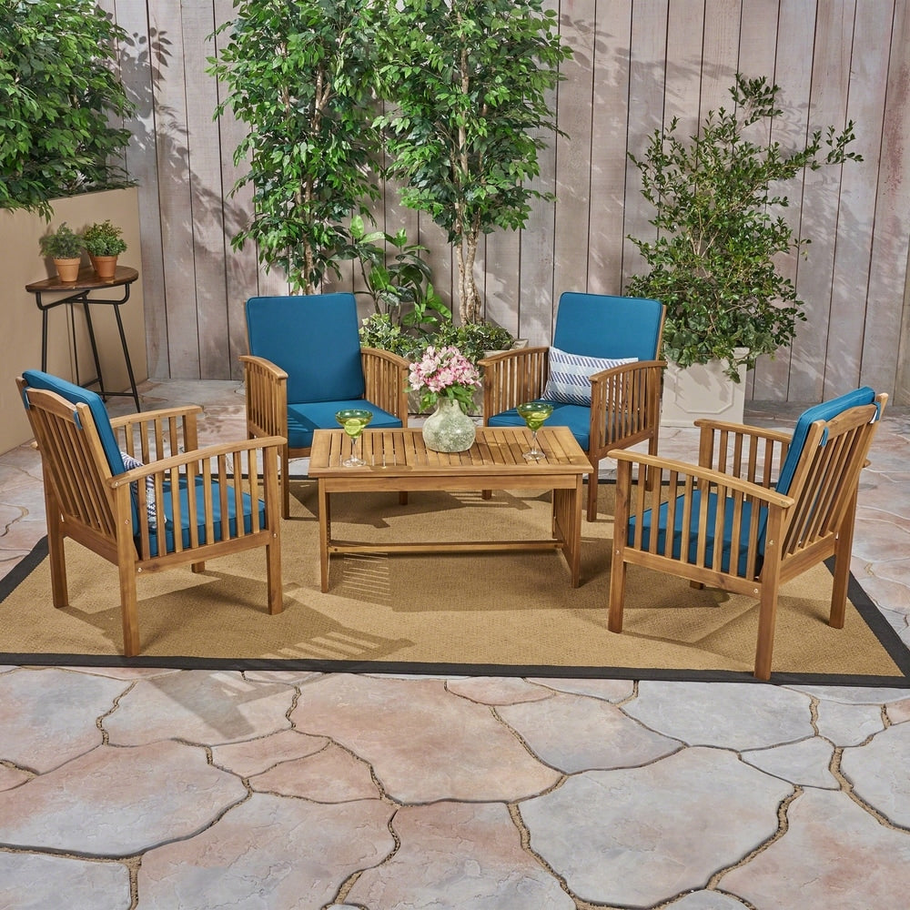 Carolina Outdoor 4-Seater Acacia Wood Club Chairs with Coffee Table by Christopher Knight Home
