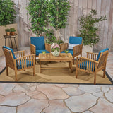 Carolina Outdoor 4-Seater Acacia Wood Club Chairs with Coffee Table by Christopher Knight Home