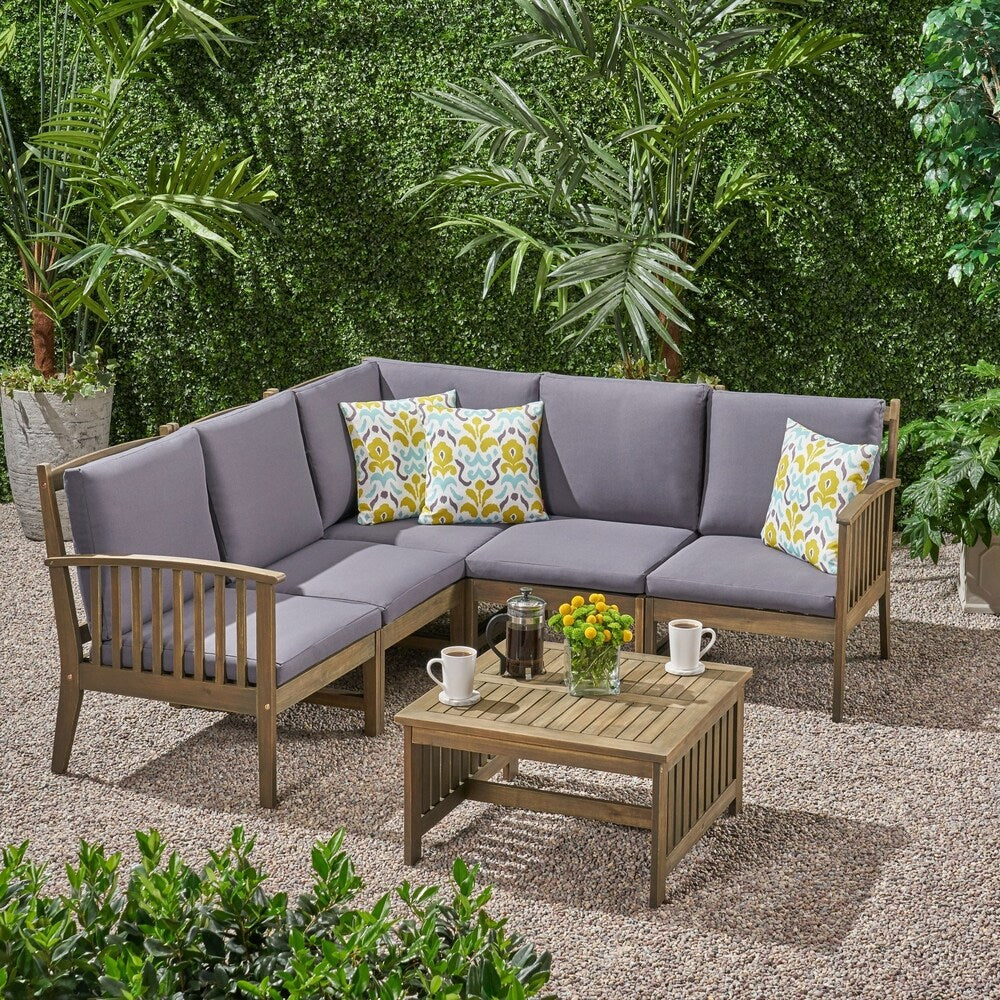 Carolina Outdoor 5-seat Acacia Sectional Sofa Set by Christopher Knight Home
