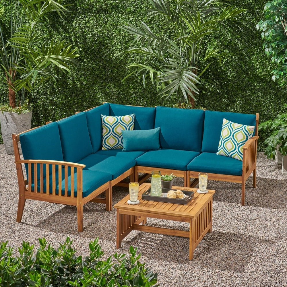Carolina Outdoor 5-seat Acacia Sectional Sofa Set by Christopher Knight Home