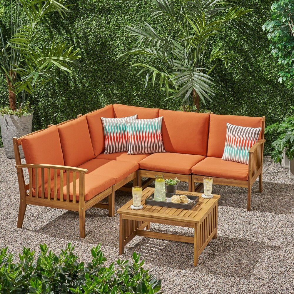 Carolina Outdoor 5-seat Acacia Sectional Sofa Set by Christopher Knight Home