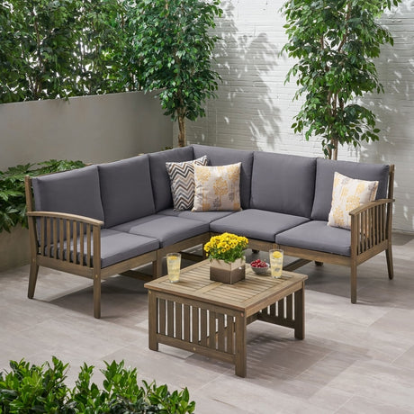 Carolina Outdoor 5-seat Acacia Sectional Sofa Set by Christopher Knight Home
