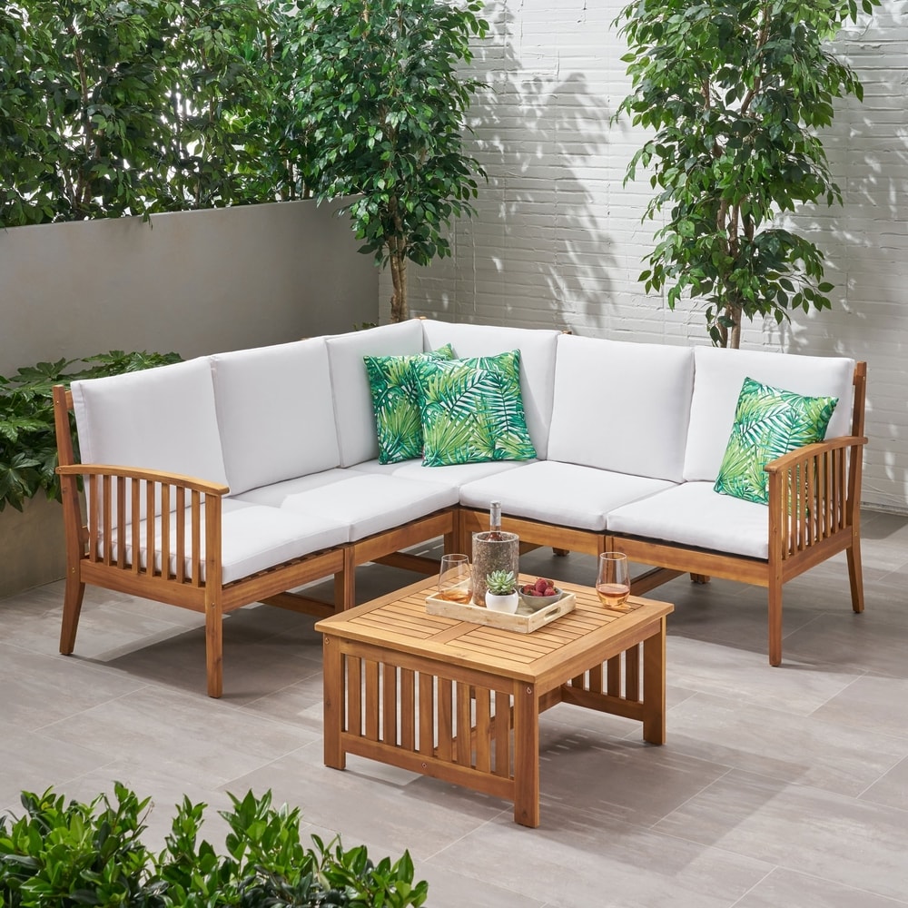 Carolina Outdoor 5-seat Acacia Sectional Sofa Set by Christopher Knight Home