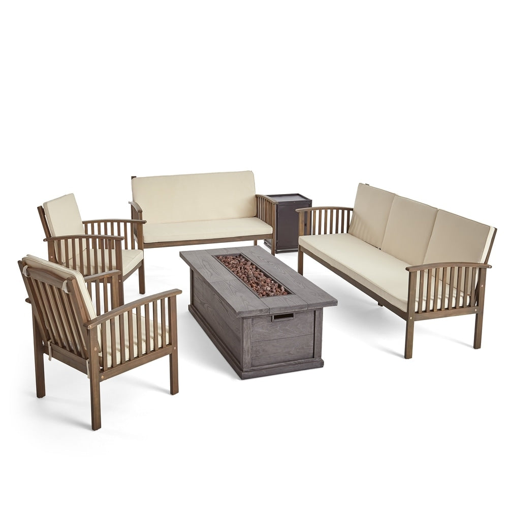 Carolina Outdoor 6 Piece Acacia Wood Conversational Set with Fire Pit by Christopher Knight Home
