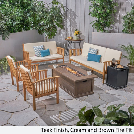 Carolina Outdoor 6 Piece Acacia Wood Conversational Set with Fire Pit by Christopher Knight Home