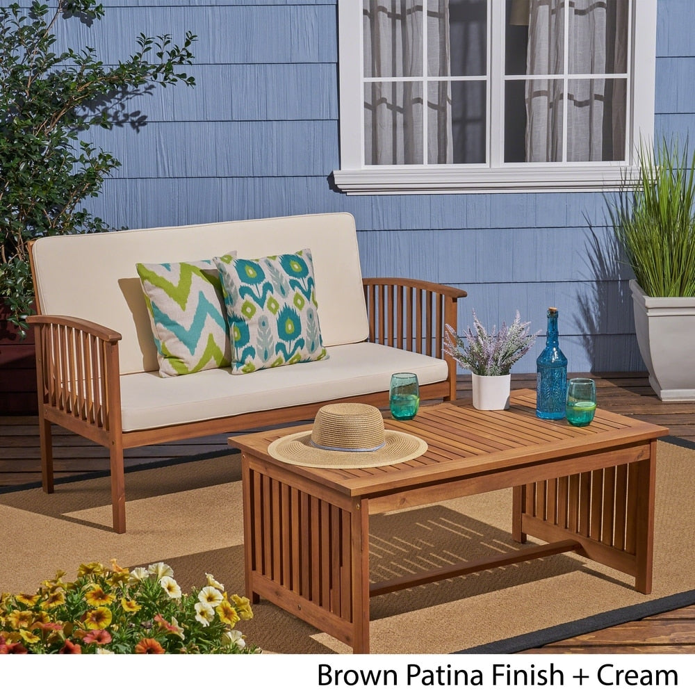 Carolina Outdoor Acacia Wood Loveseat and Coffee Table by Christopher Knight Home