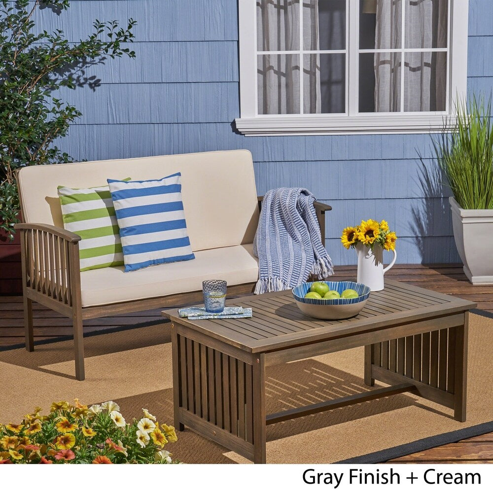 Carolina Outdoor Acacia Wood Loveseat and Coffee Table by Christopher Knight Home