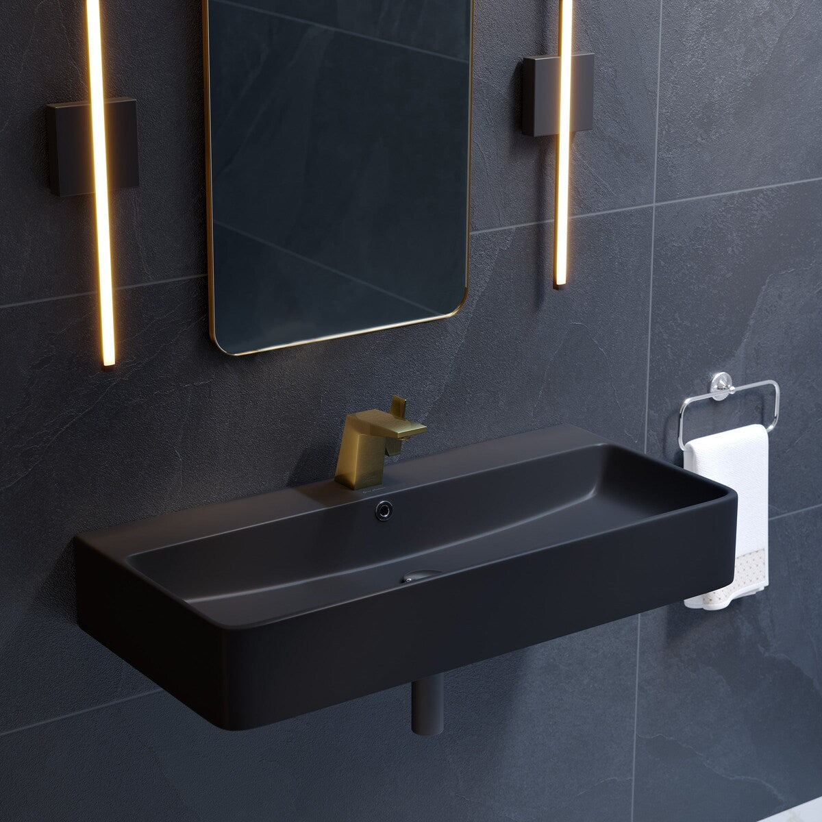 Carre 36” Rectangle Wall-Mount Bathroom Sink in Matte Black