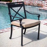 Carrolton 6-Person Cast Aluminum Patio Dining Set With 2 Swivel Rockers and Rectangular Table